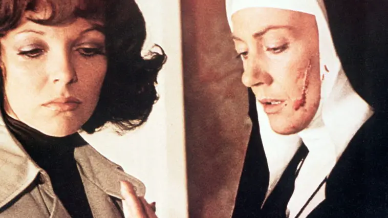 Sister Albana (Eileen Atkins) understands that Lucy's (Joan Collins) baby is possessed