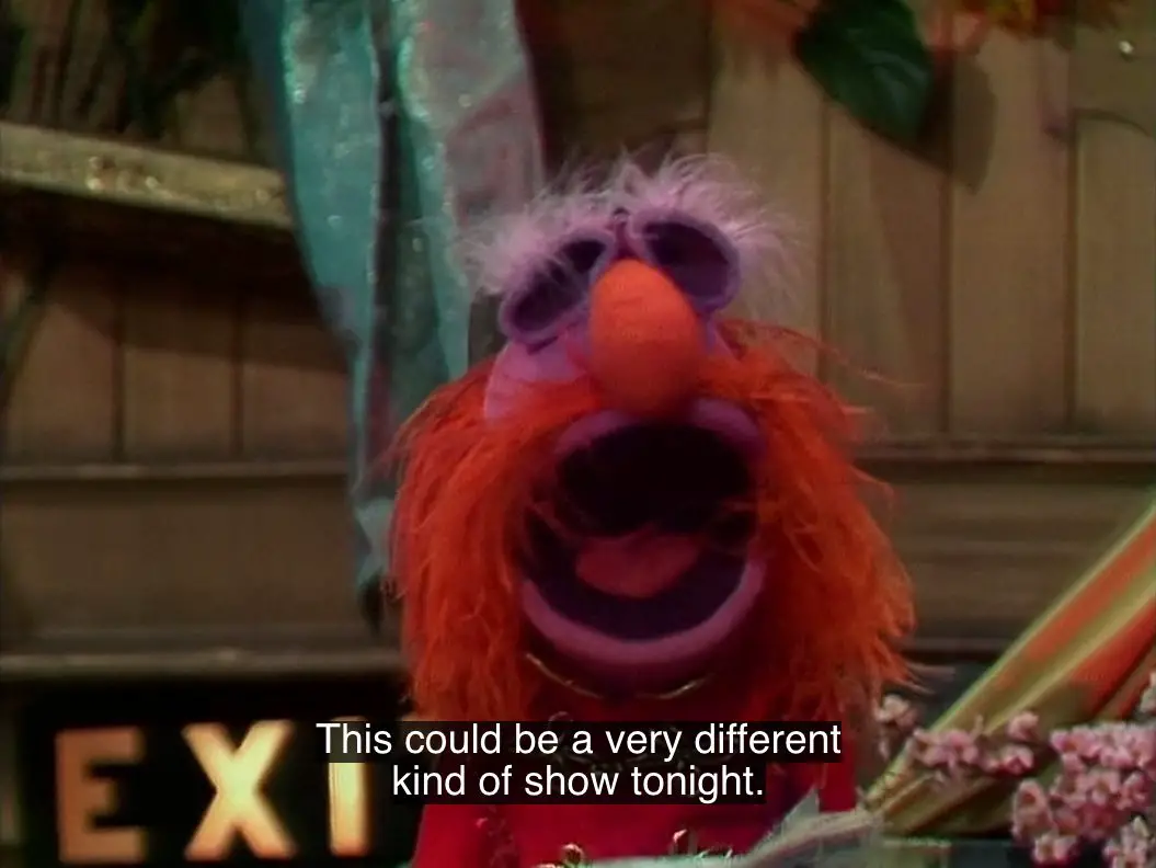 Floyd Pepper looks at the camera and muses, "This could be a very different kind of show tonight," from the TV show, "The Muppet Show."