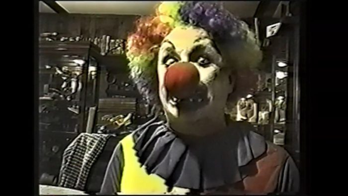 A Clown videotaped on an old VHS camcorder in What Happens Next Will Scare You
