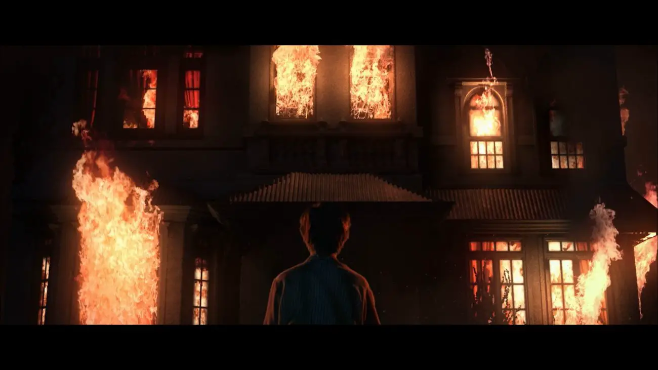 A young man stares at his childhood home as it burns to the ground, from a fire he needed to start due to the evil lurking in the 4 walls