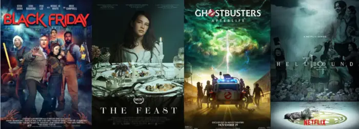 Black Friday, The Feast, Ghostbusters: Afterlife, and Hellbound posters
