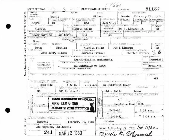 Khunji Wilson's death certificate