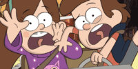 Mabel and Dipper scream in Gravity Falls.
