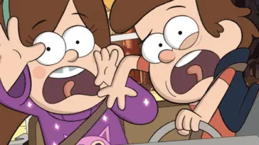 Mabel and Dipper scream in Gravity Falls.