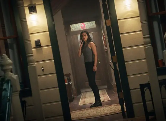 Sam enters Stu's house looking for her sister while the killer is ramping up for the final moments