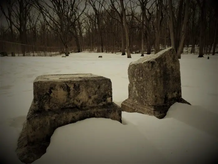 Broken tombstones in Bachelor's Grove cemetery