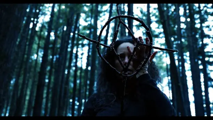 Mother makes a sigil out of sticks, hair, and blood in order to watch Izzy from the sky