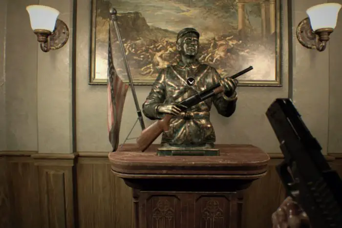 A Civil War bust holding a shotgun in