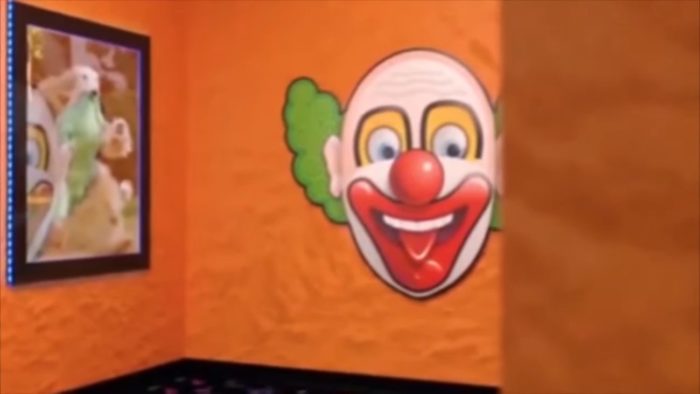 A clown adorns the walls in Into the Backrooms