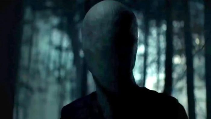 A closeup of a person with no face.