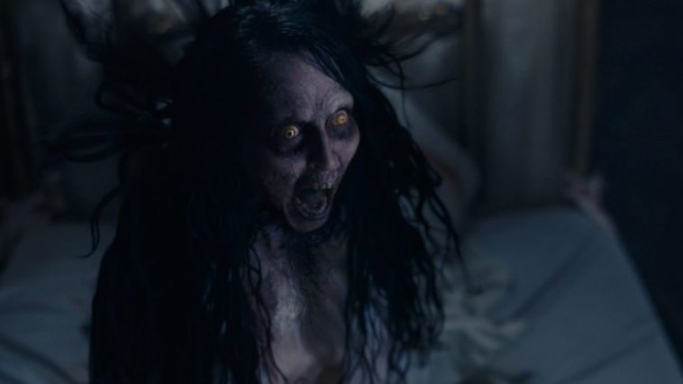 A demon possess a young woman turning her eyes yellow. She shouts from her bed in The Exorcism of God.