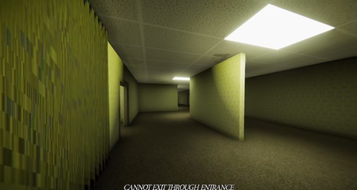 An image from The Backrooms Game shows a glitching wall the player is unable to pass through.