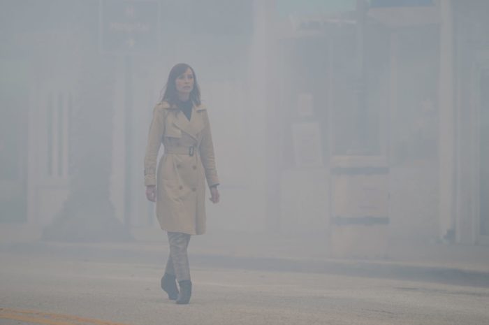 Marie walking in the fog