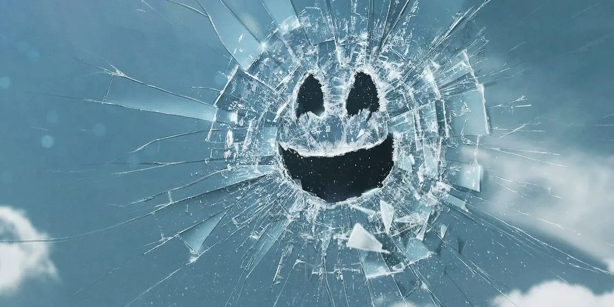 a cracked mirror depicting a smiley face, The Black Mirror Season 5 poster image