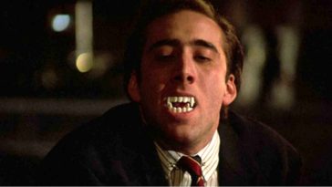 Nicolas Cage bares his fangs in a scene from Vampire's Kiss.