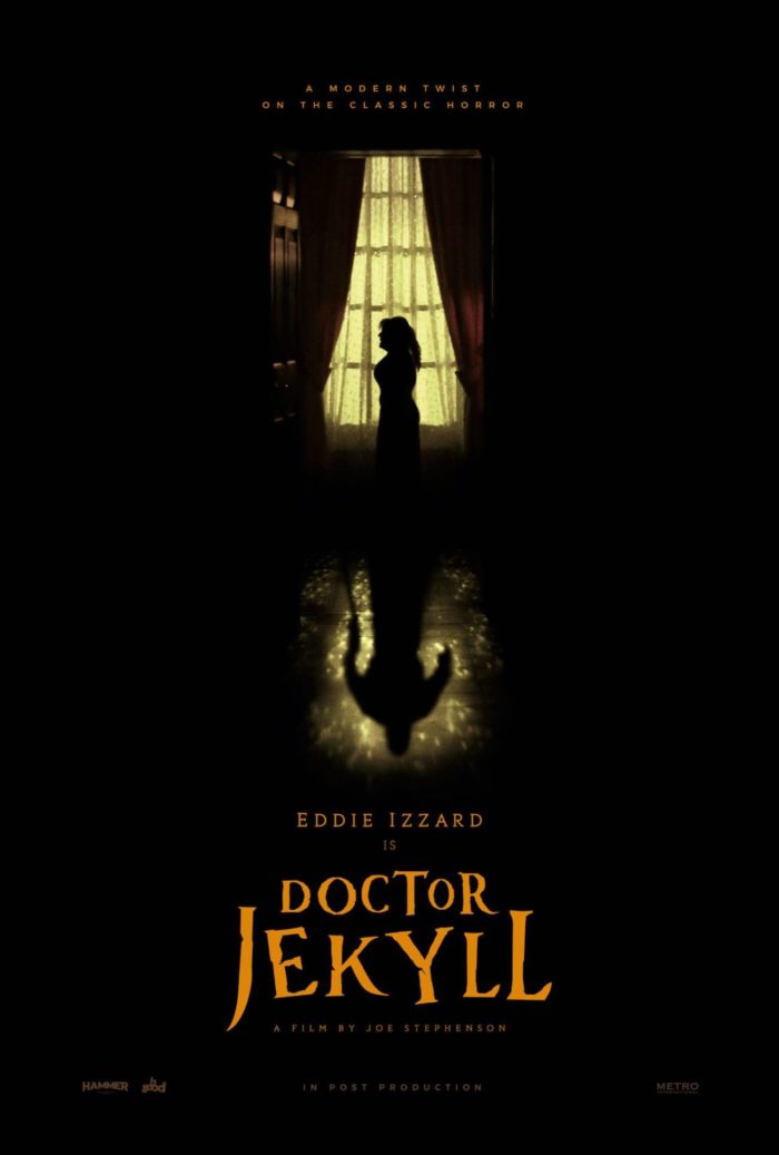 The poster for Doctor Jekyll shows Eddie Izzard standing in the light from the window, and the reflection of a beast in the hardwood floor.