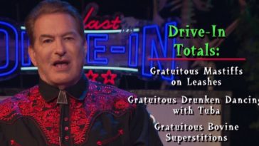 Joe Bob listing the Drive-In totals for Black Sunday