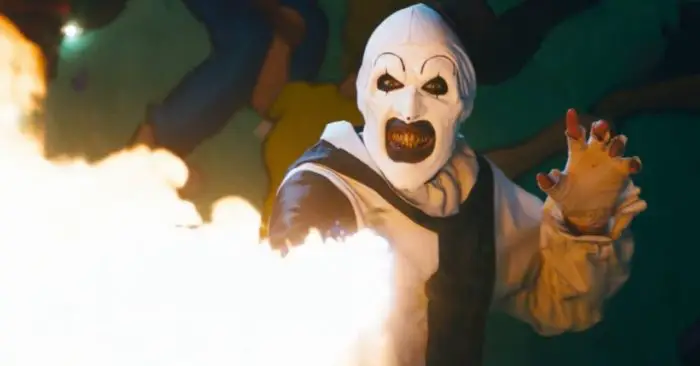 Art the Clown uses a flamethrower, which was stolen by the people who made Scream