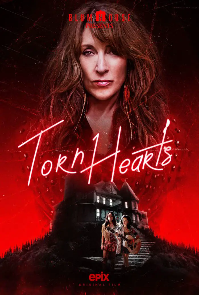 Poster for Torn Heats features HArper Dutch's face over her eerie mansion