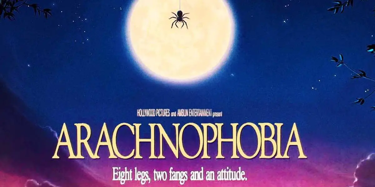Poster image for Arachnophobia (1990) shows a spider dangling in the moonlight