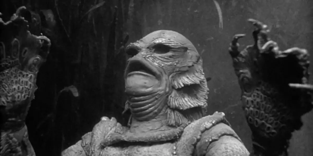 The Creature from the Black Lagoon (Ricou Browning) looks up at the surface while swimming in the film, "Creature from the Black Lagoon" (1954)