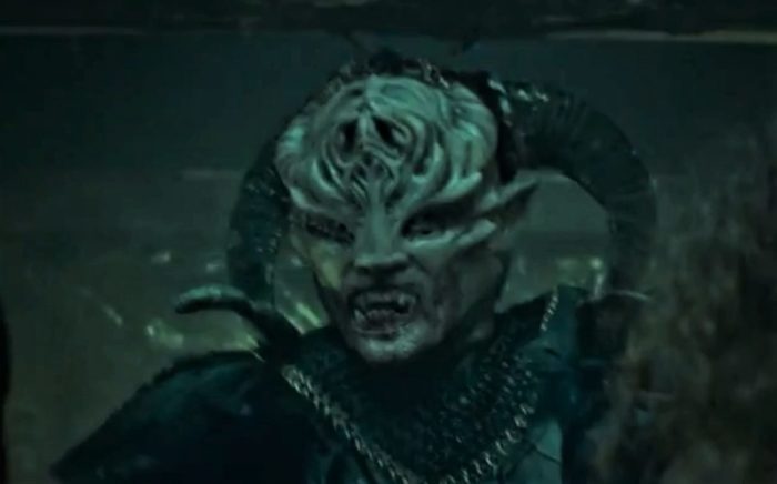 Main demon in the horror film Revealer, a horned nightmare with a boney ridged forehead