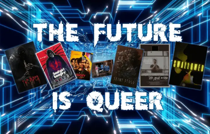 "The Future is Queer" banner featuring several film posters