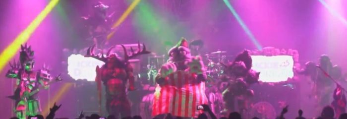 Gwar live on stage in costume as the barbarian alien scumdogs of the universe