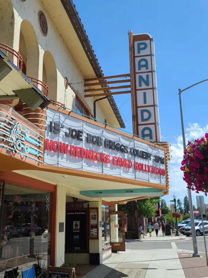 A shot of the outside marquee displaying Joe Bob's performance at the Panida Theater.