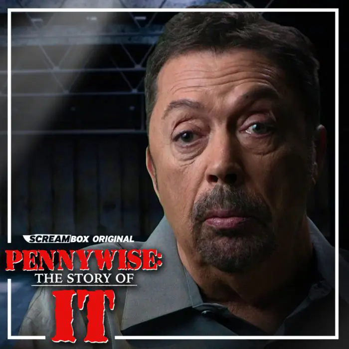 Tim Curry speaks to the camera in Pennywise: The Story of IT