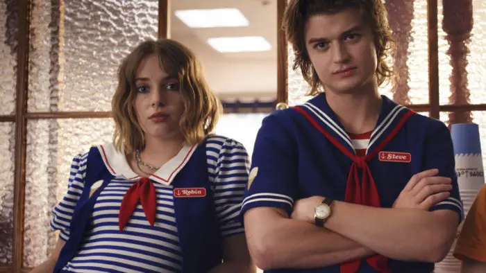 Steve and Robin in their Scoops Ahoy uniforms in Season 3