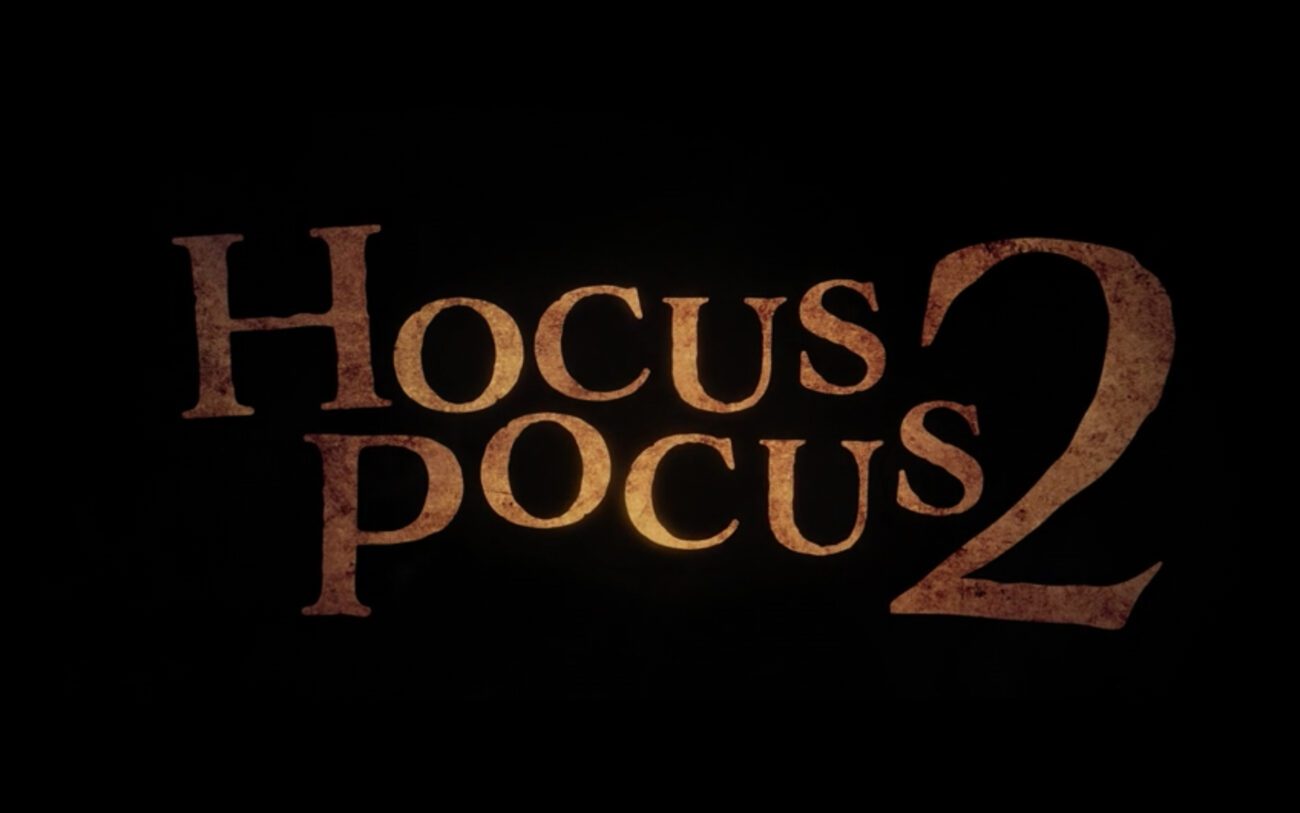 Gold words on a black background read the title for the film, "Hocus Pocus 2" (2022).