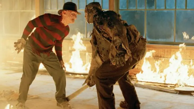 Freddy and Jason in a burning cabin