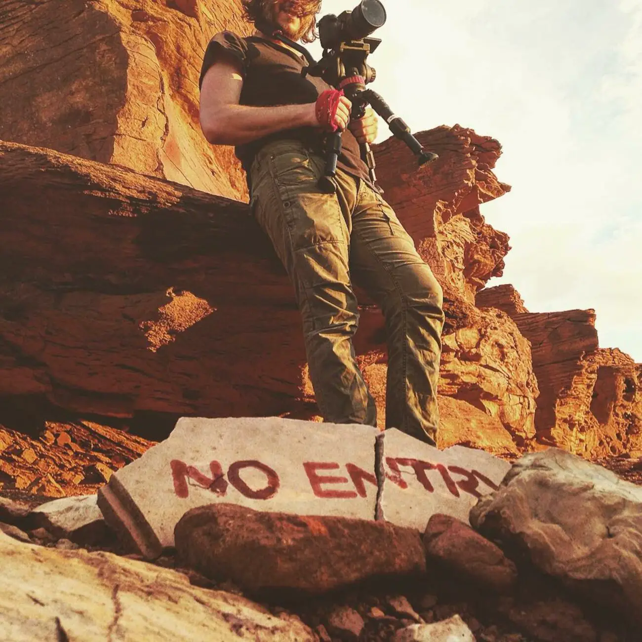 Jacob Gentry (writer, director and cinematographer) on the set of Night Sky in Arizona