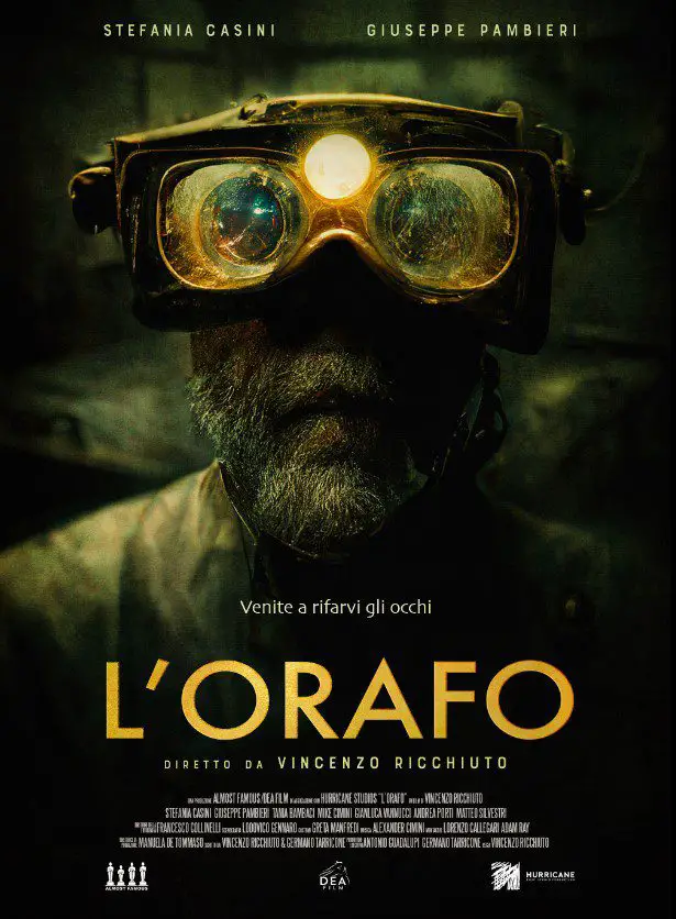The Poster for The Goldsmith (L'orafo) shows the light on the Goldsmith's goggles lighting his magnified eyes while his other features remain dark
