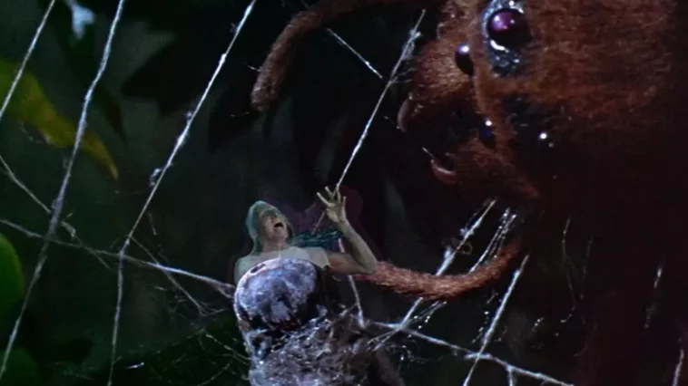 The classic scene of André Delambre caught in a spider's web at the end of The Fly (1958)