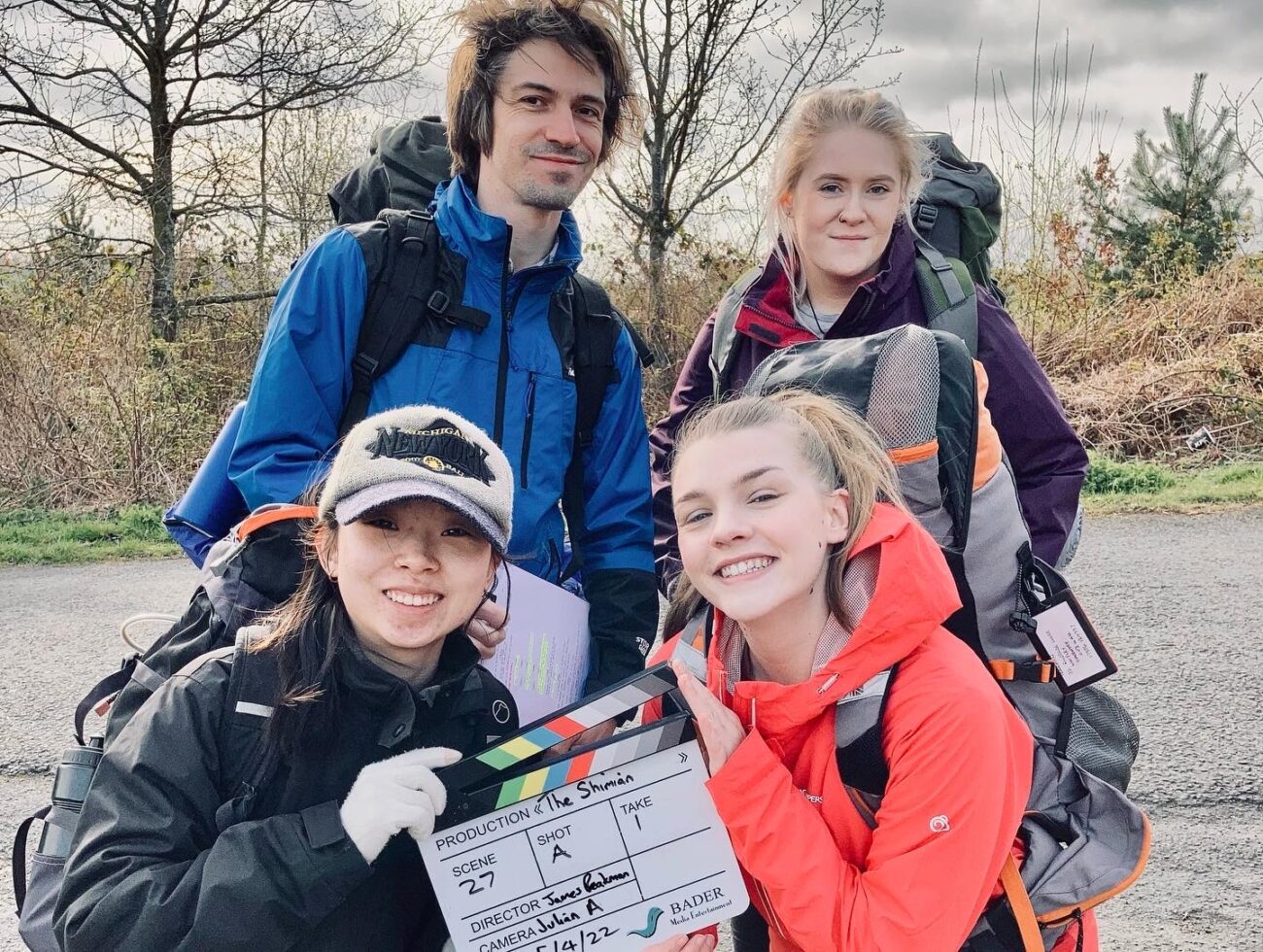 Claire (Margot Lin), Sarah (Ashlea Winfield), Tony (Blake Hutchings) and Emma (Sophie Simmons) ready to shoot The Shimian