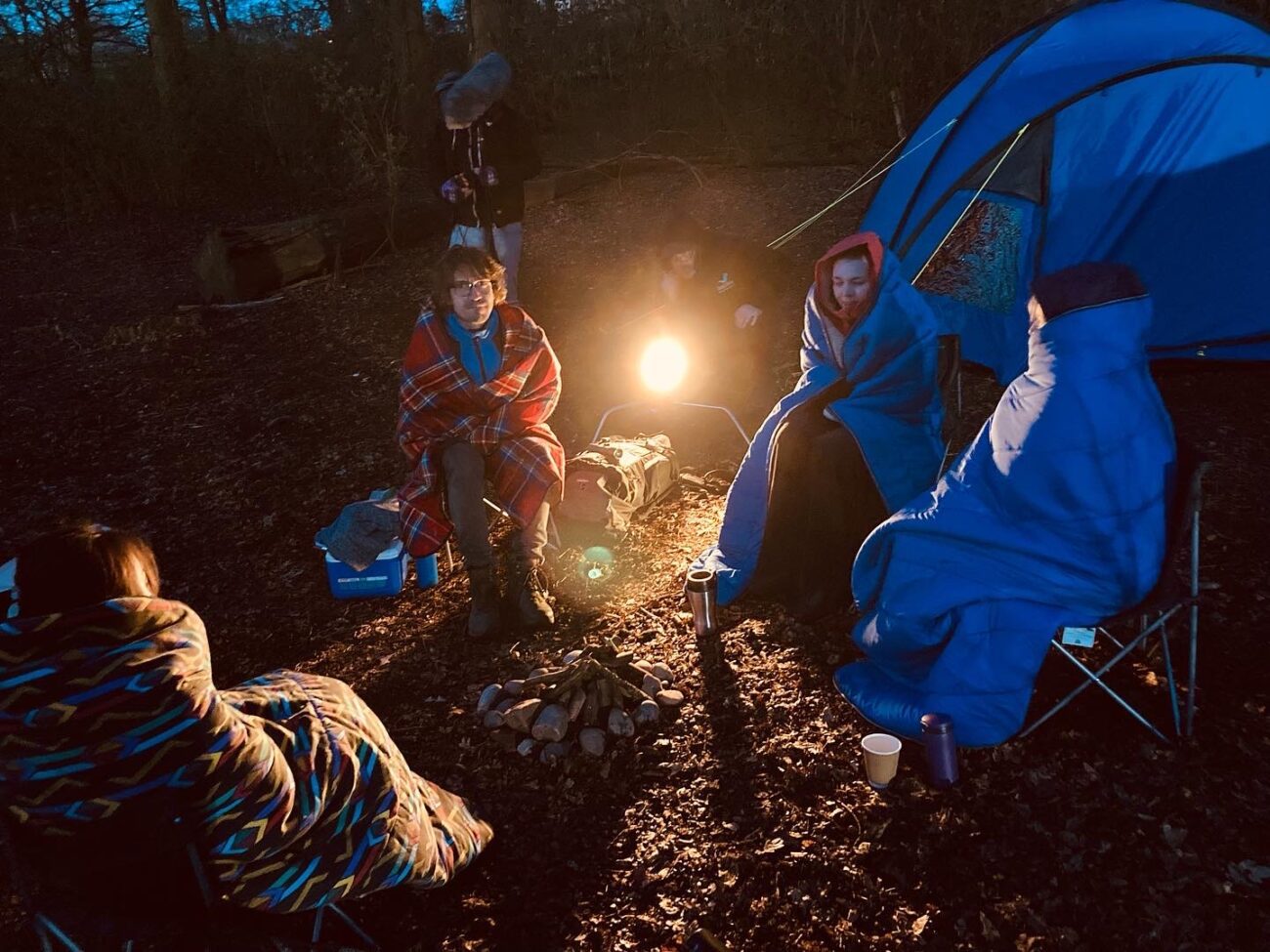 Filming the campfire scene in The Shimian