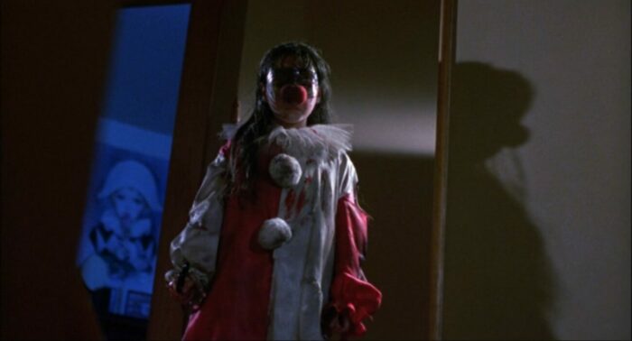 Jamie appears in a bloody clown costume in Halloween IV: The Return of Michael Myers