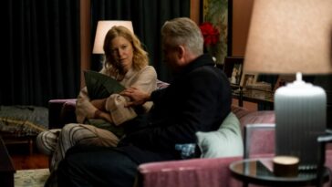 Anna Gunn as Darlene Hagen and Linus Roache as Jack Kingsley in the thriller, THE APOLOGY, an RLJE Films, Shudder and AMC+ release.