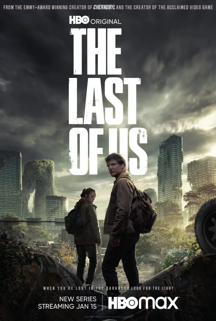 Joel and Ellie head through a city in a poster for HBO's The Last of Us.