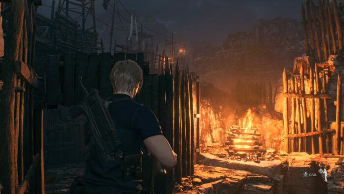 Leon looks on at a huge fire.
