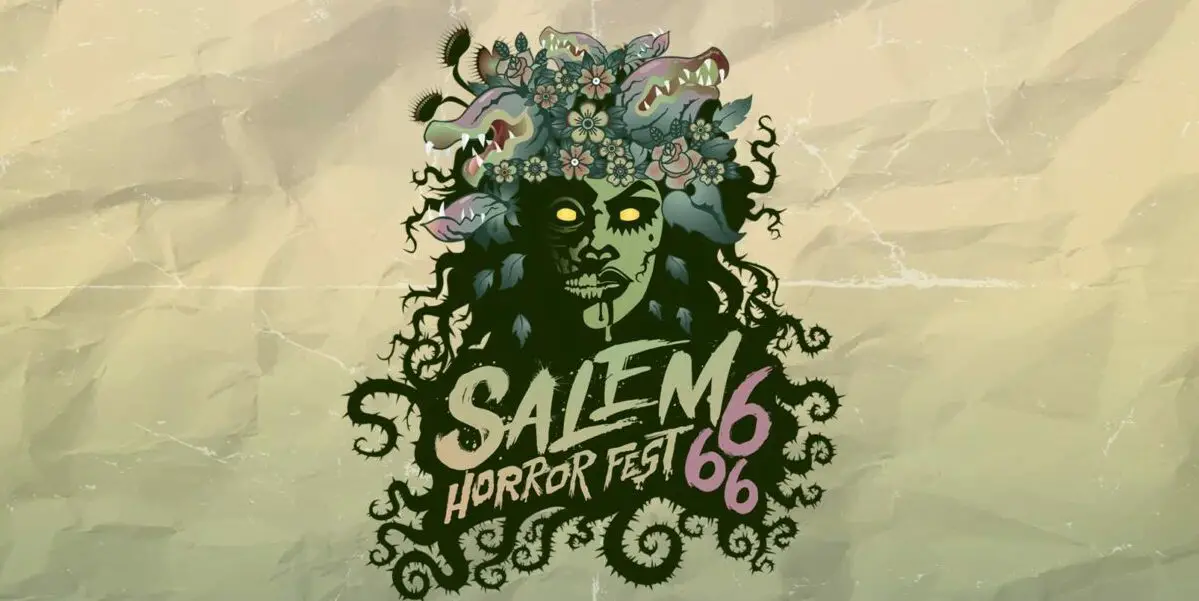 The Salem Horror Fest logo is a medusa with flowers in her hair instead of snakes