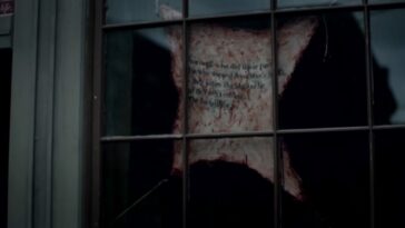 The skin from Enid's back is hung in the window of the Echo Tribune