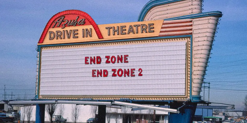 A drive in sign showing End Zone and End Zone 2
