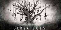 The Older Gods poster image. A pencil drawn tree with people and body parts hanging from it