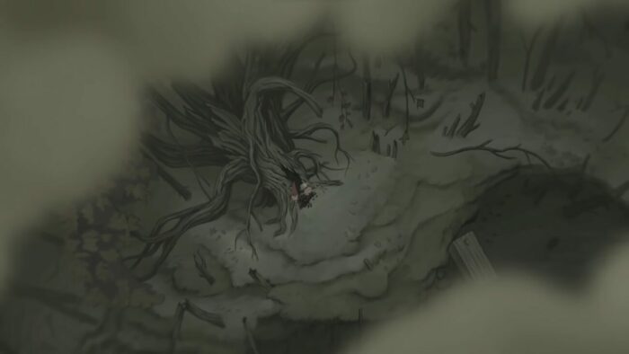 Wirt and Gregory sit below a rotting Edelwood tree