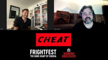 A Zoom Call with Nick Psinakis on the left and Hororr Obsessive's Sean Parker on the right