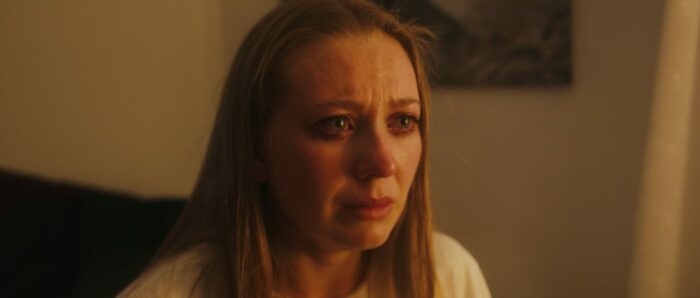 A woman crying