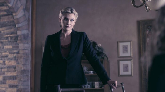 A woman looking serious